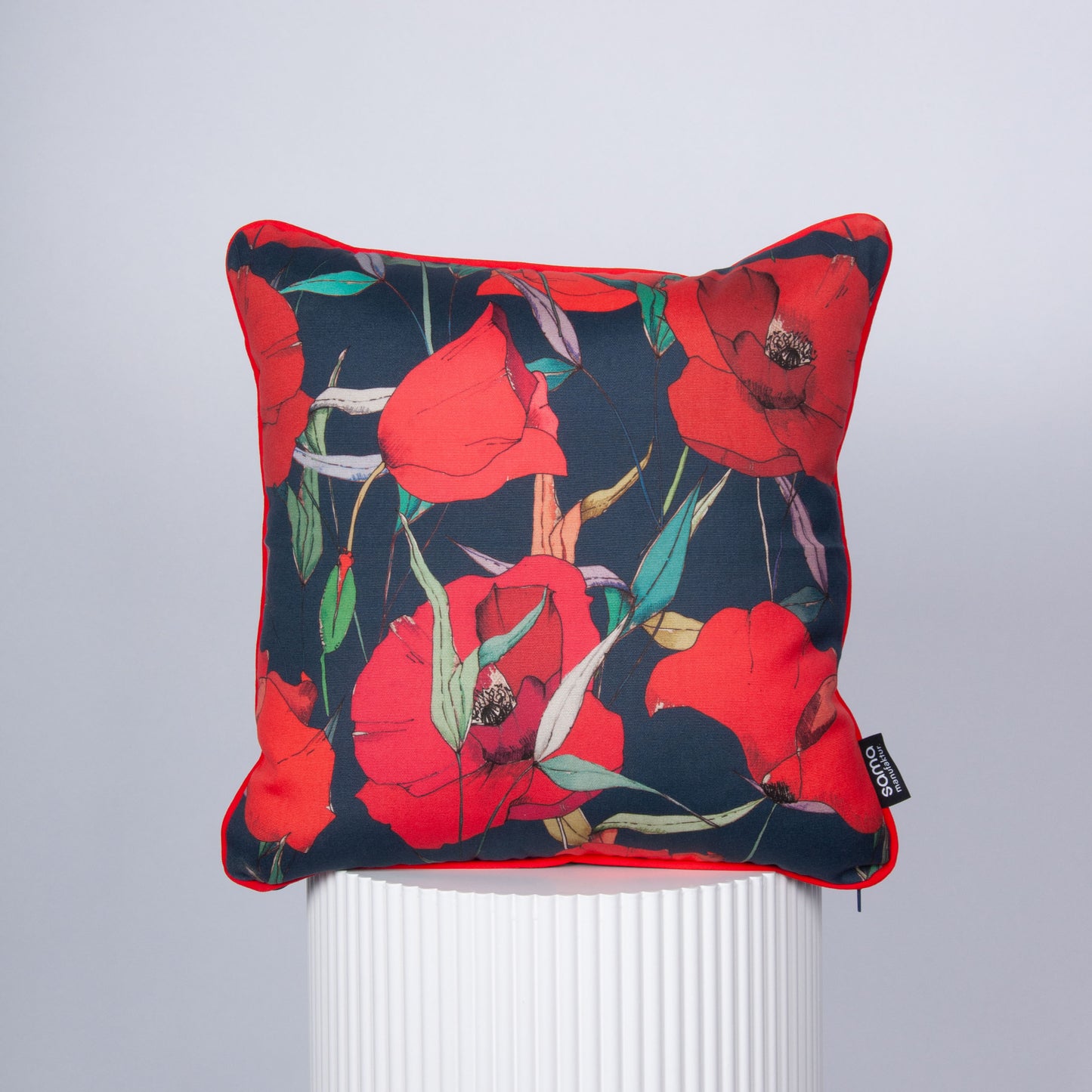Outdoor Dekokissen 40 x 40 cm Mohnblumen, Rückseite dunkelblau
