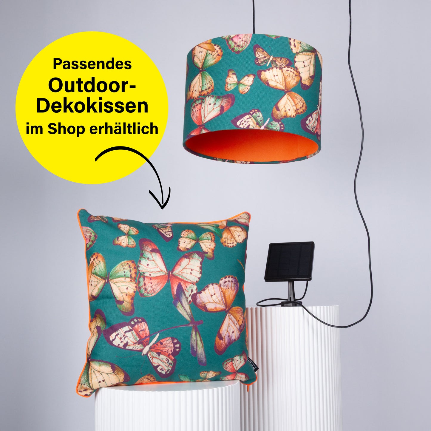 Outdoor Lampenschirm Gartenbeleuchtung Solarleuchte – Schmetterlinge, Innenstoff orange