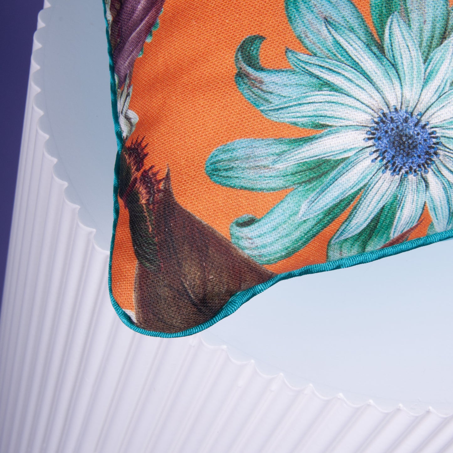 Dekokissen 40 x 40 cm Baumwolle Papageien, Rückseite Samt türkies