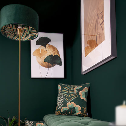 Lampenschirm Samt Dunkelgrün – Ginkgo-Blatt-Muster – Bestseller Stofflampenschirm für Hänge- & Stehlampen