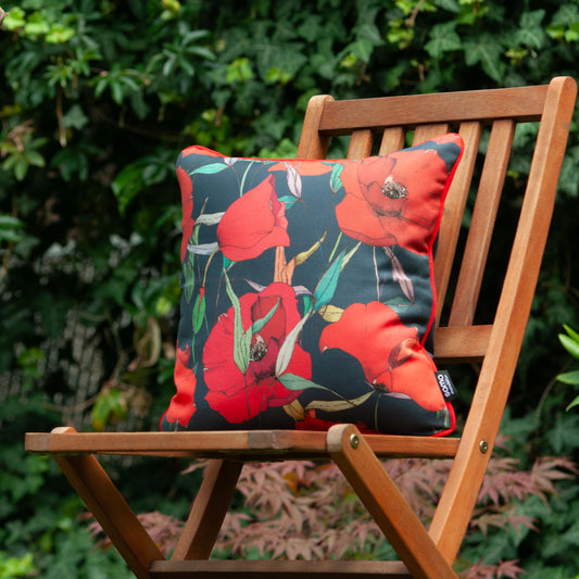 Outdoor Dekokissen 40 x 40 cm Mohnblumen, Rückseite dunkelblau