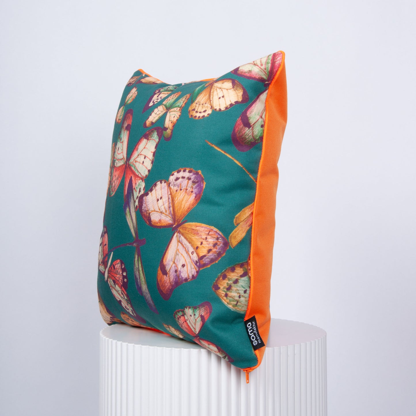 Outdoor Dekokissen 40 x 40 cm Schmetterlinge, Rückseite orange