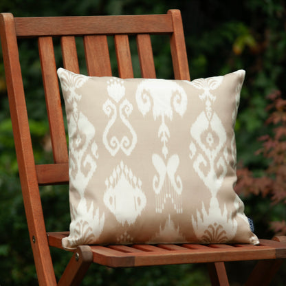 Outdoor Dekokissen 40 x 40 cm Ikat Beige, Rückseite cremeweiß