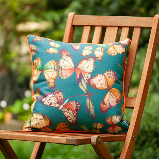 Outdoor Dekokissen 40 x 40 cm Schmetterlinge, Rückseite orange