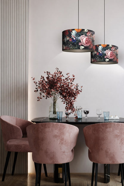 Lampenschirm Blumen Barock – Dunkler Stofflampenschirm mit opulentem Blumendesign
