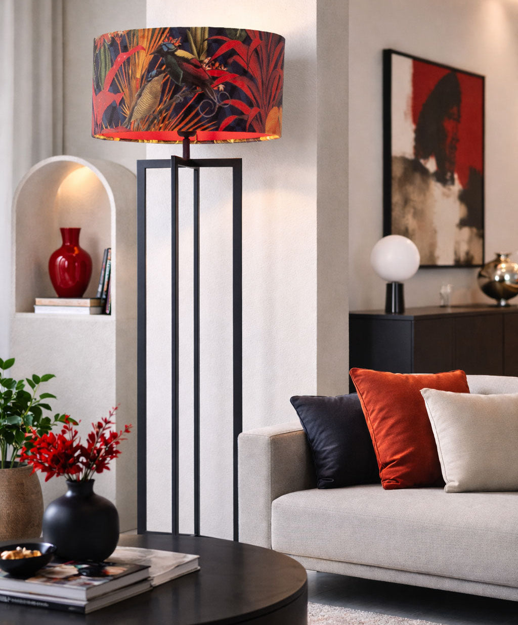 Lampenschirm Samt mit Dschungelmotiv – Innen Rot