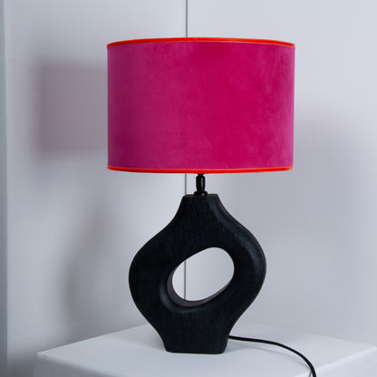 Velvet Lampshade Dark Blue with Cotton Sateen Inner Fabric in an Abstract Pattern
