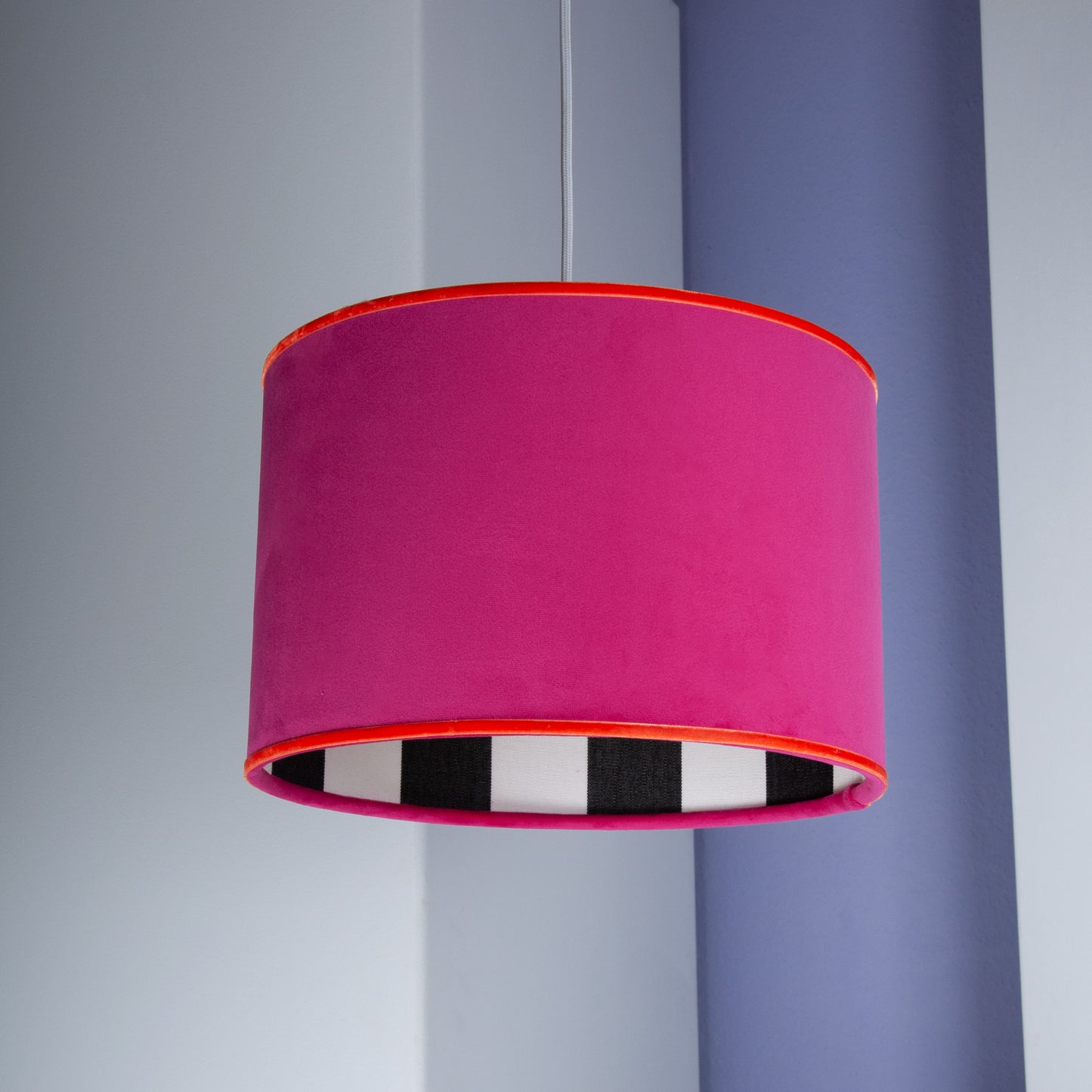 Velvet Lampshade Dark Blue with Cotton Sateen Inner Fabric in an Abstract Pattern