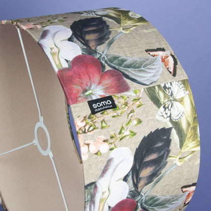 Lampenschirm Leinenoptik Beige mit floralem Naturmotiv & Schmetterling