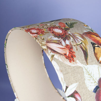 Lampenschirm Leinenoptik Beige mit floralem Naturmotiv & Schmetterling
