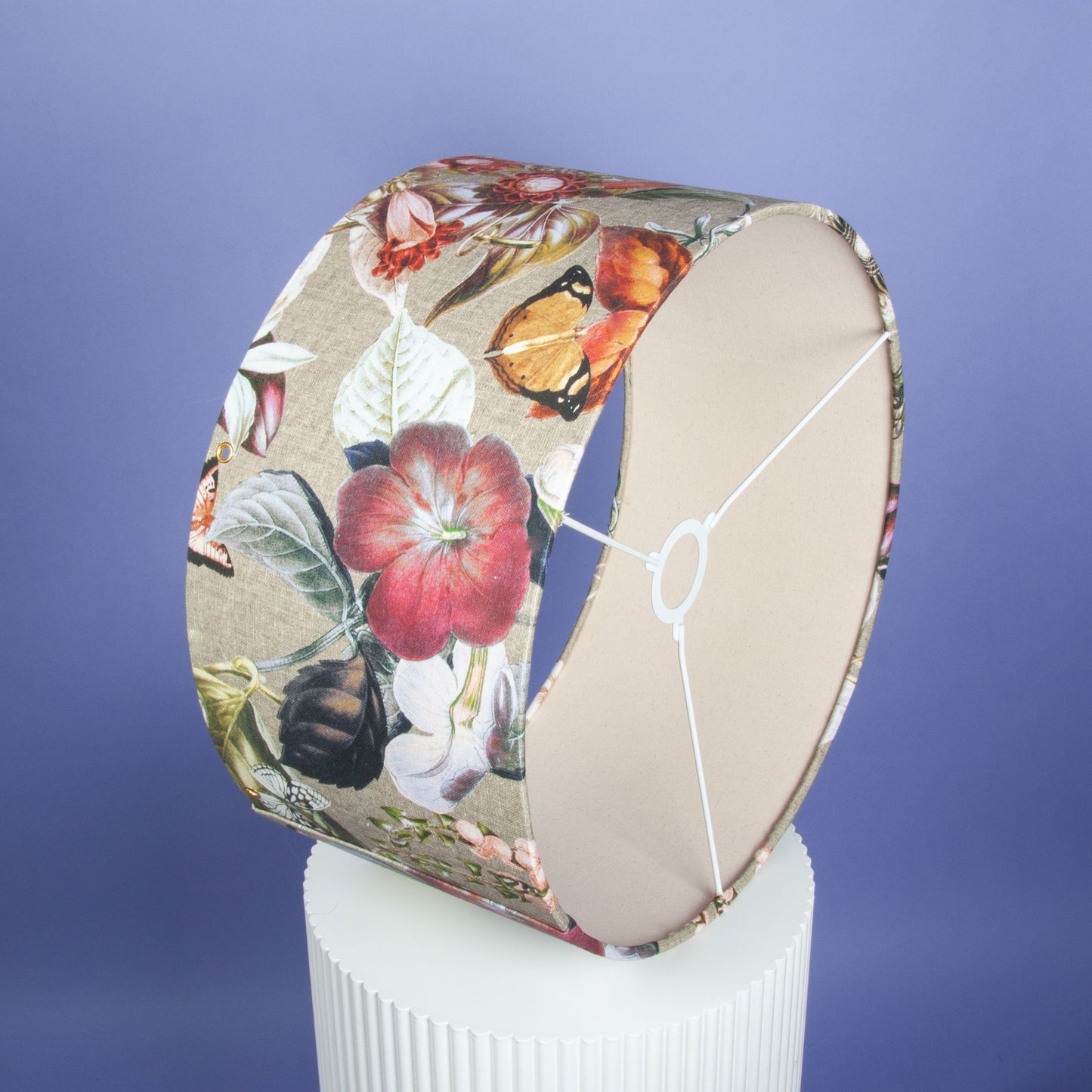 Lampenschirm Leinenoptik Beige mit floralem Naturmotiv & Schmetterling