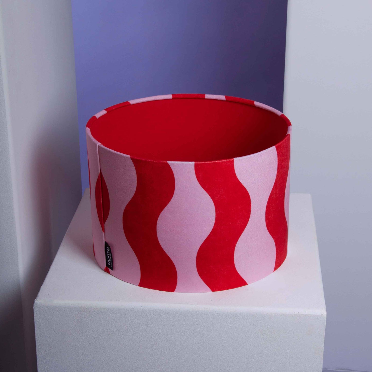Velvet Lampshade Dark Blue with Cotton Sateen Inner Fabric in an Abstract Pattern