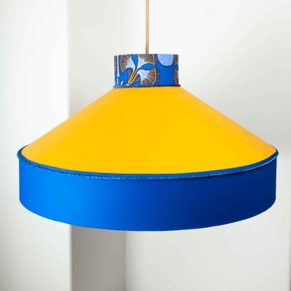 Lampenschirm-Stoff-Blau-Gelb-Afrohemian – Großer Trichterlampenschirm