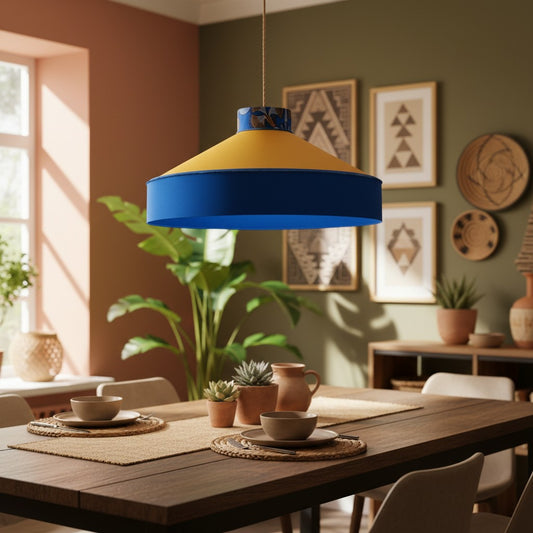 Lampenschirm-Stoff-Blau-Gelb-Afrohemian – Großer Trichterlampenschirm