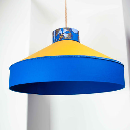 Lampenschirm-Stoff-Blau-Gelb-Afrohemian – Großer Trichterlampenschirm