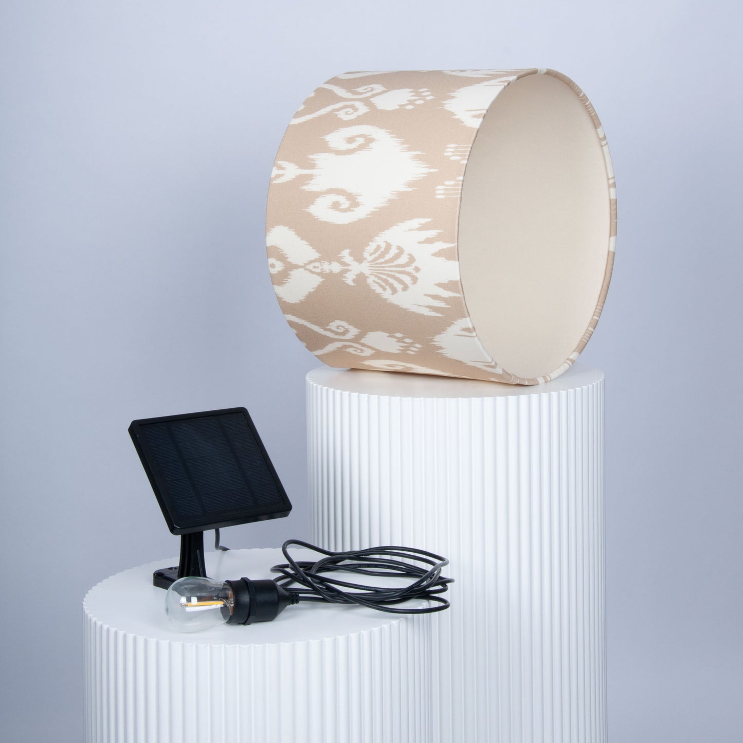 Outdoor Lampenschirm Gartenbeleuchtung Solarleuchte – Ikat Beige, Rückseite cremeweiß