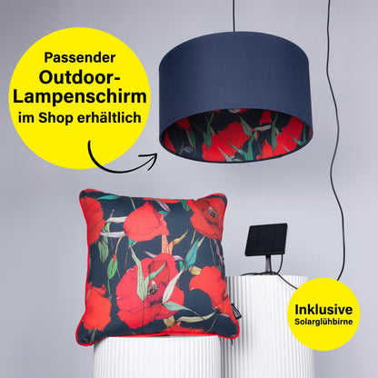 Outdoor Dekokissen 40 x 40 cm Mohnblumen, Rückseite dunkelblau