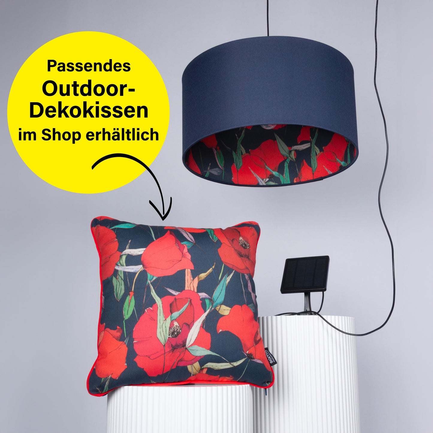 Outdoor Lampenschirm Gartenbeleuchtung Solarleuchte – Dunkelblau, Mohnblumen