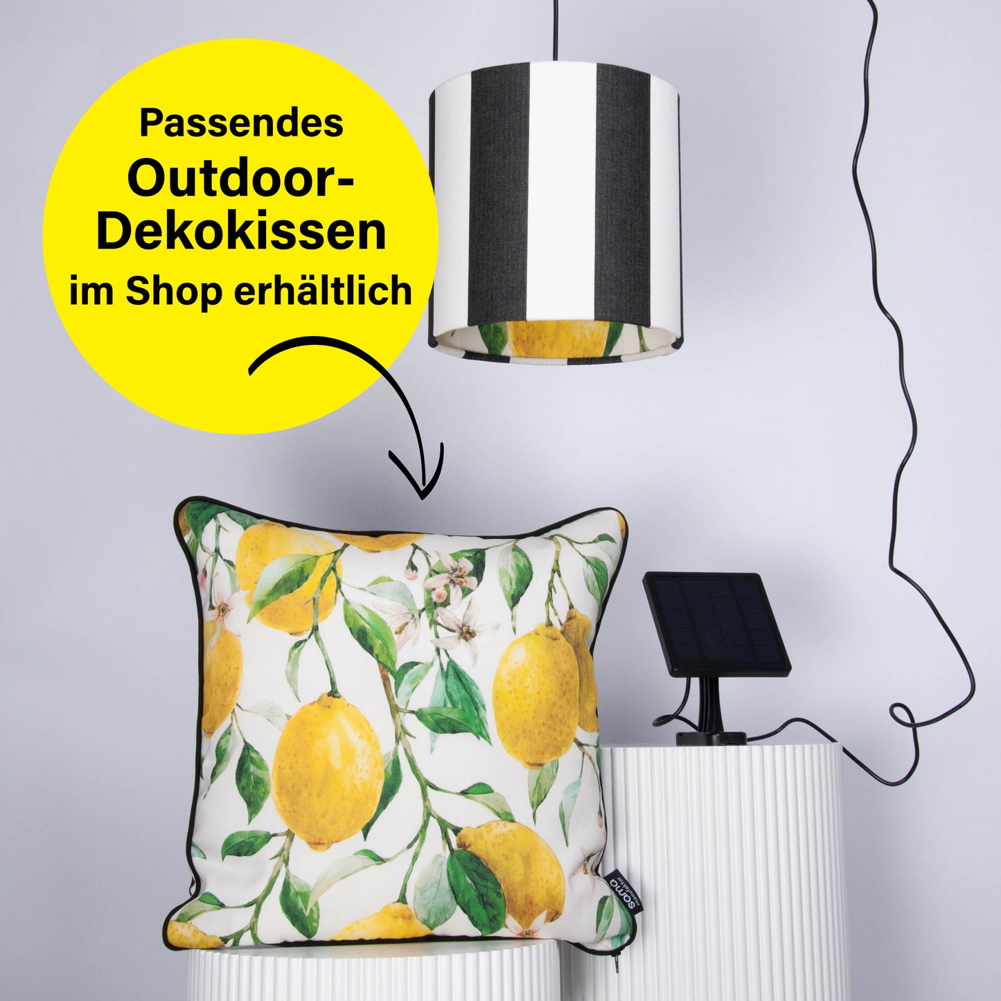 Outdoor Lampenschirm Gartenbeleuchtung Solarleuchte – schwarzweiß gestreift, Zitronen