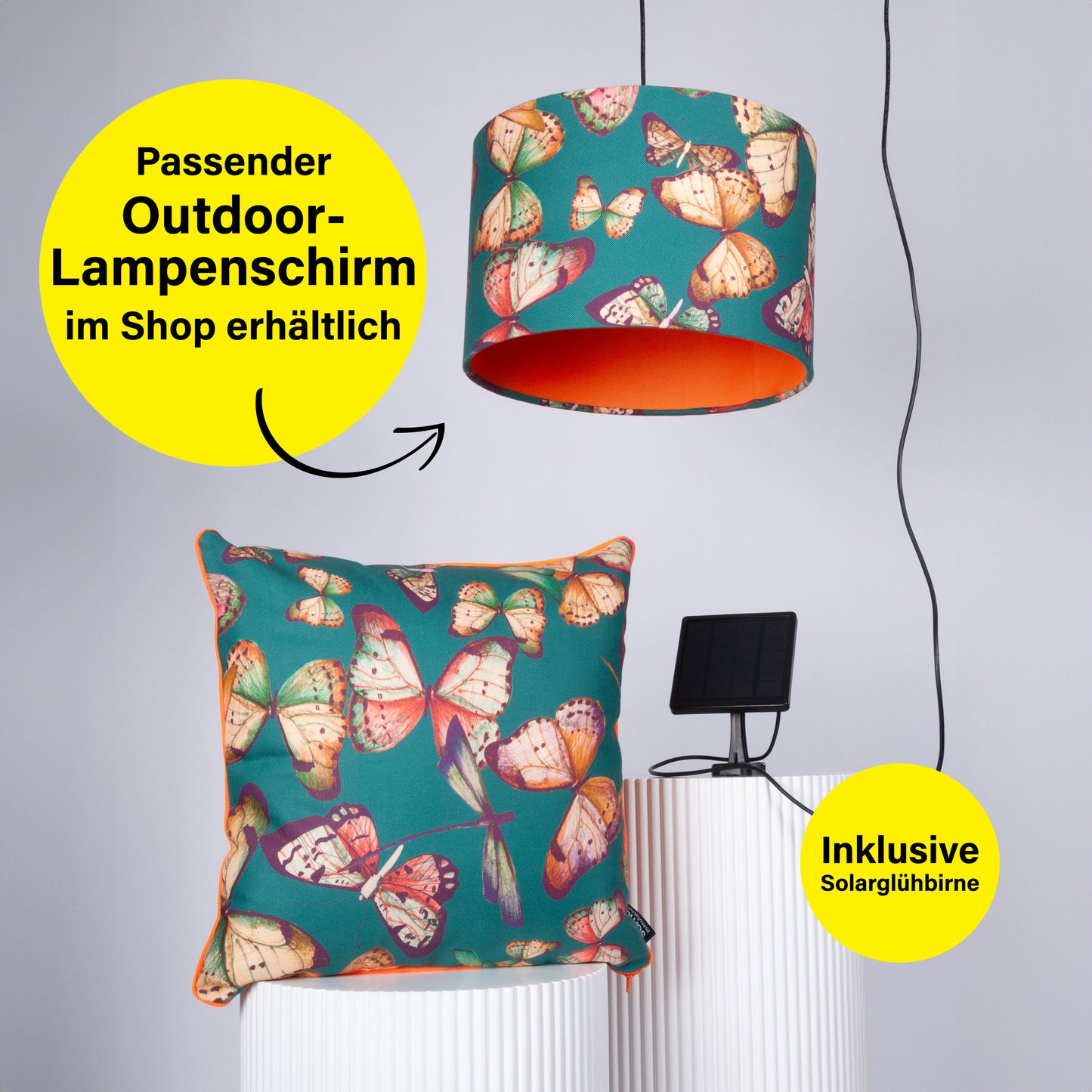 Outdoor Dekokissen 40 x 40 cm Schmetterlinge, Rückseite orange