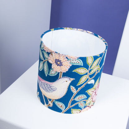 Velvet Lampshade Dark Blue with Cotton Sateen Inner Fabric in an Abstract Pattern