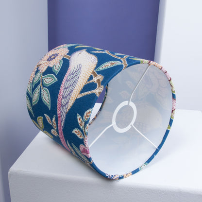 Velvet Lampshade Dark Blue with Cotton Sateen Inner Fabric in an Abstract Pattern