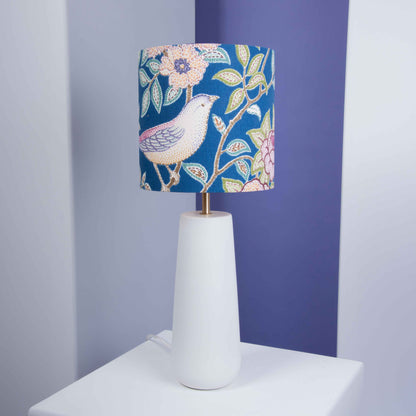 Velvet Lampshade Dark Blue with Cotton Sateen Inner Fabric in an Abstract Pattern