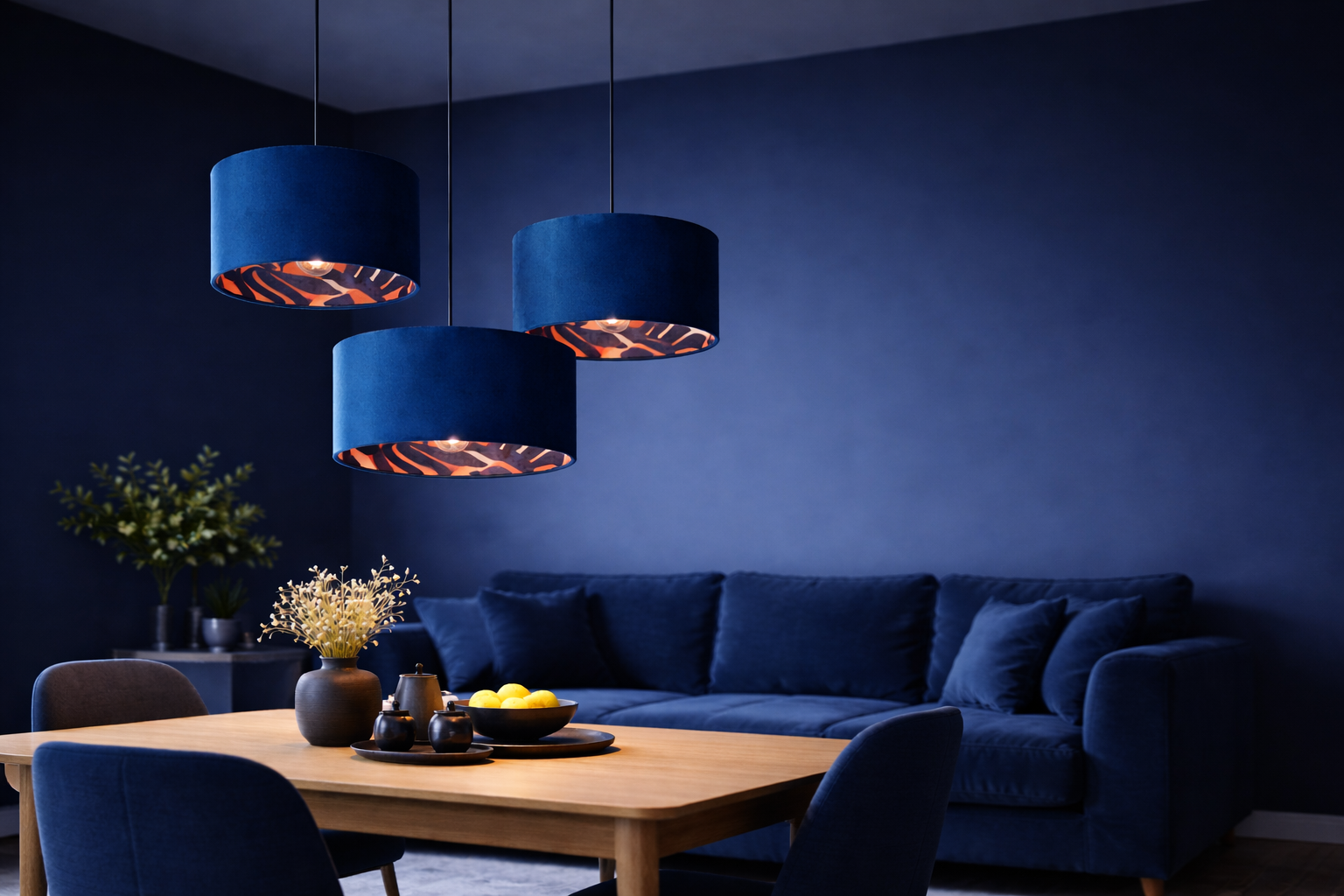 Lampenschirme über Esstisch