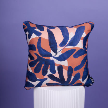 Dekokissen 40 x 40 cm Baumwollsatin Blau Rosa abstrakt, Rückseite Samt dunkelblau