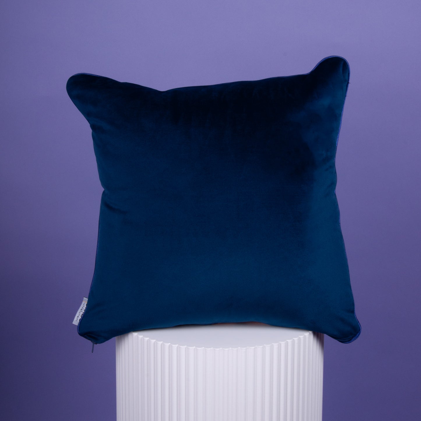 Dekokissen 40 x 40 cm Baumwollsatin Blau Rosa abstrakt, Rückseite Samt dunkelblau