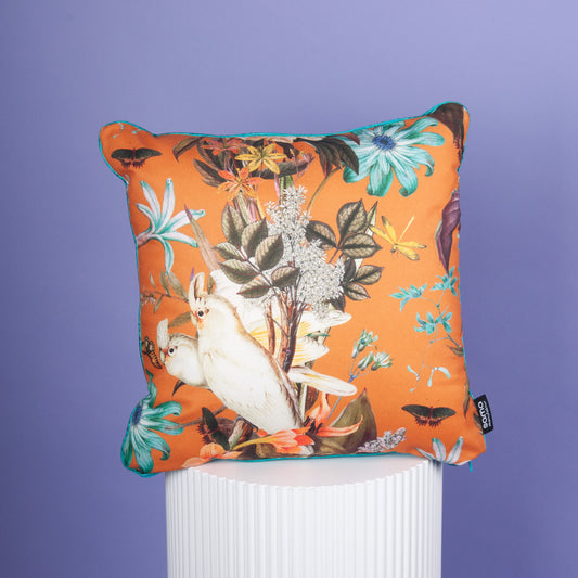 Dekokissen 40 x 40 cm Baumwolle Papageien, Rückseite Samt türkies