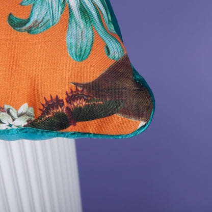 Dekokissen 40 x 40 cm Baumwolle Papageien, Rückseite Samt türkies