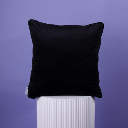 Dekokissen 40 x 40 cm Samt Schwarz weiß Blätter, Rückseite Samt Schwarz