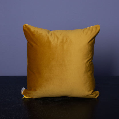 Dekokissen 40 x 40 cm Stoff Baumwollstoff Blau mit abstraktem Blättermuster, Rückseite Samt Karamellfarben