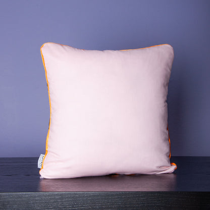 Dekokissen 40 x 40 cm Samtstoff Lila mit Libellen und Pflanzen, Rückseite Baumwolle hellrosa