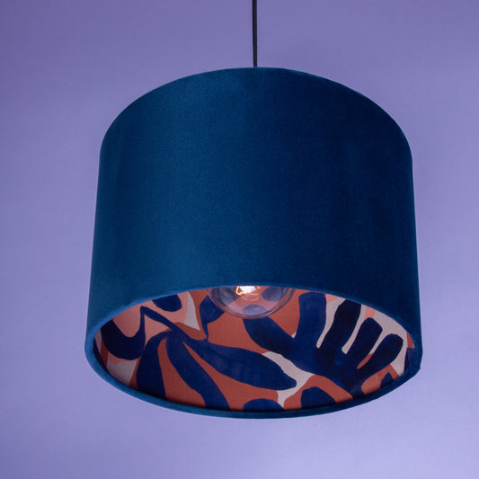 Lampenschirm Samt dunkelblau, Innenstoff Baumwollsatin Abstraktes Muster