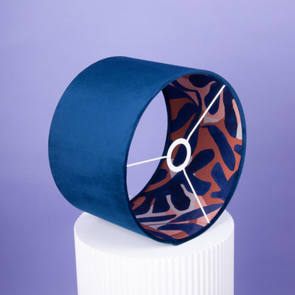 Lampenschirm Samt dunkelblau, Innenstoff Baumwollsatin Abstraktes Muster