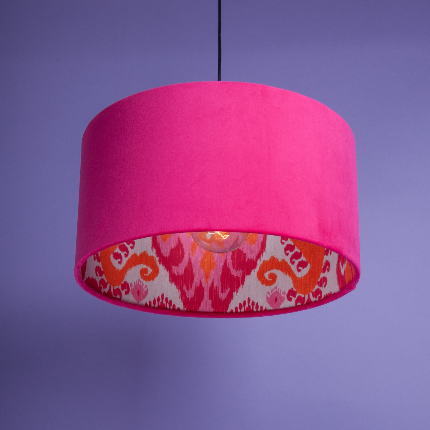 Lampenschirm Samt Pink, Innenstoff Baumwolle Ikat
