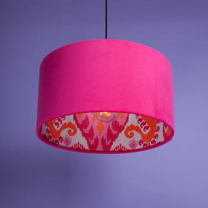 Lampenschirm Samt Pink, Innenstoff Baumwolle Ikat