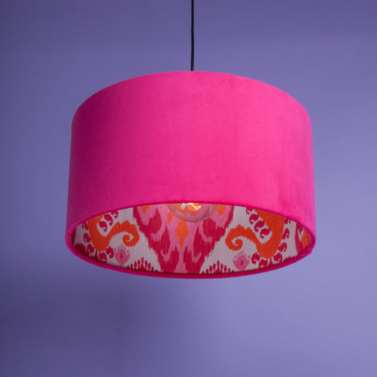 Lampenschirm Samt Pink, Innenstoff Baumwolle Ikat