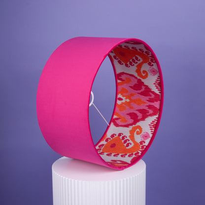 Lampenschirm Samt Pink, Innenstoff Baumwolle Ikat