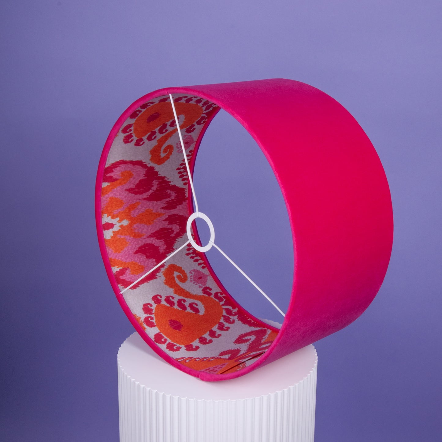 Lampenschirm Samt Pink, Innenstoff Baumwolle Ikat