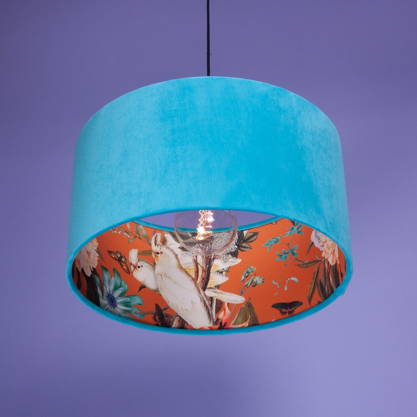 Lampenschirm Samt Türkies, Innenstoff Baumwolle Papagei Orange