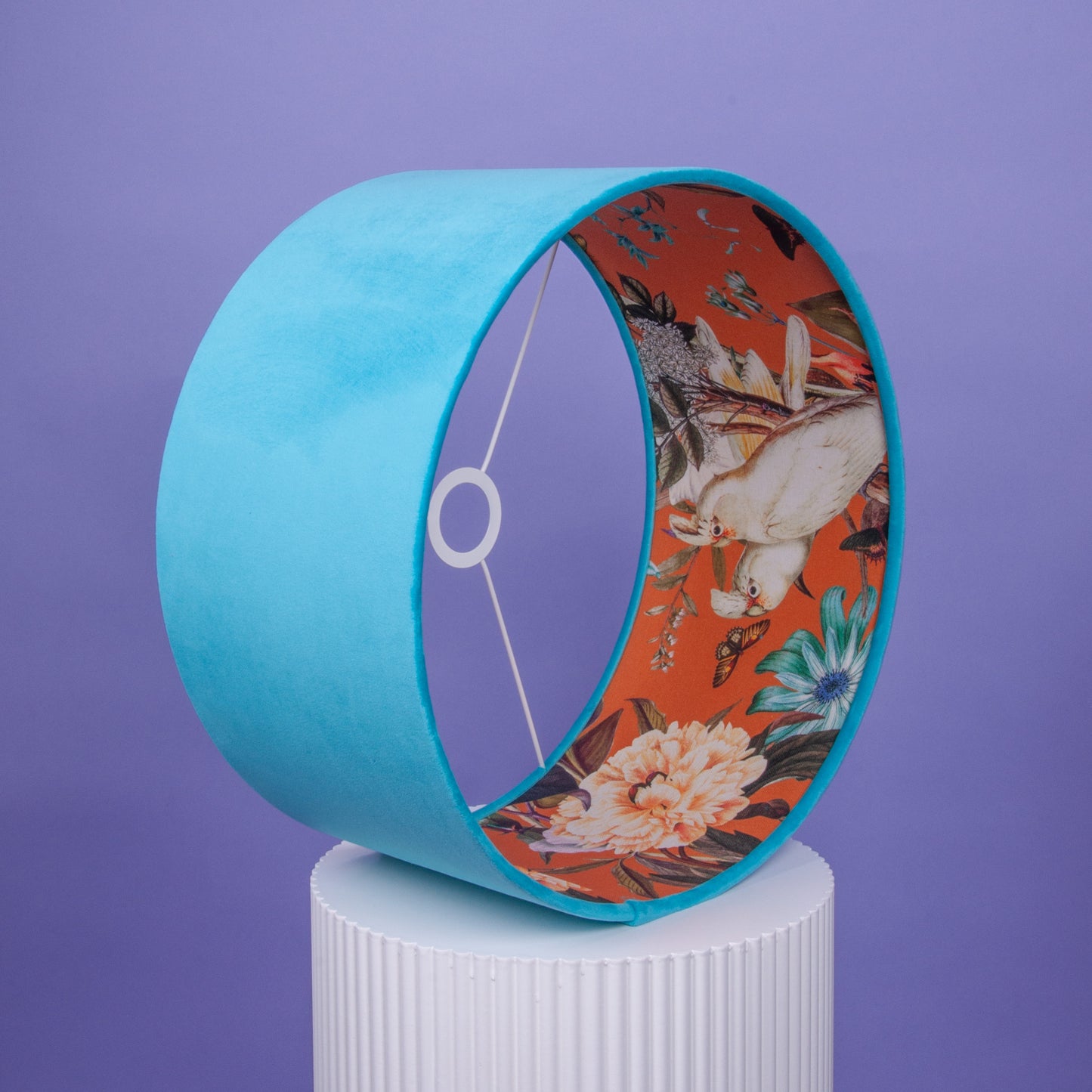 Lampenschirm Samt Türkies, Innenstoff Baumwolle Papagei Orange