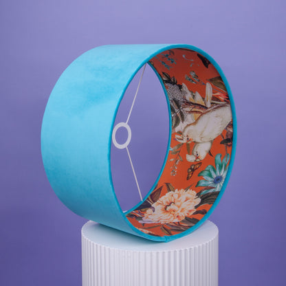 Lampenschirm Samt Türkies, Innenstoff Baumwolle Papagei Orange