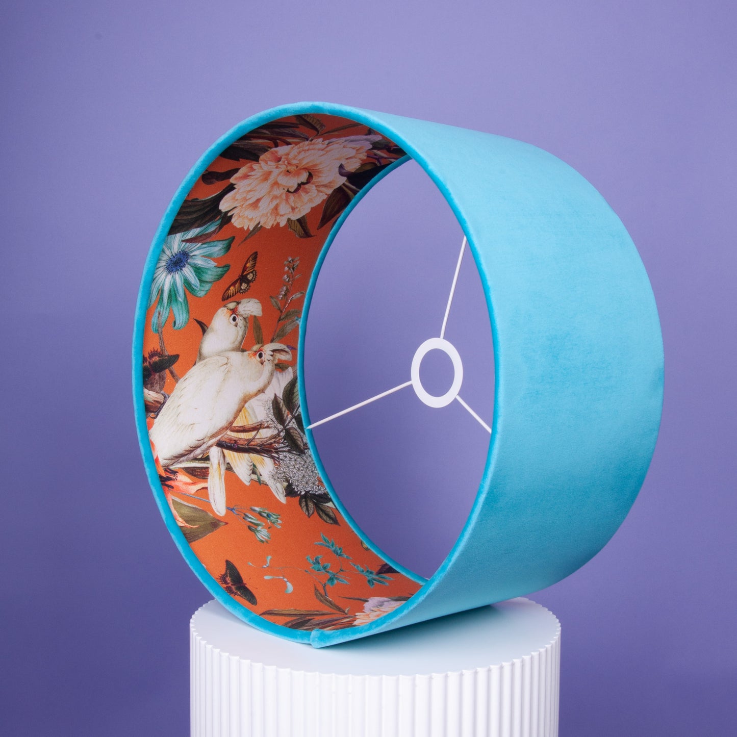 Lampenschirm Samt Türkies, Innenstoff Baumwolle Papagei Orange