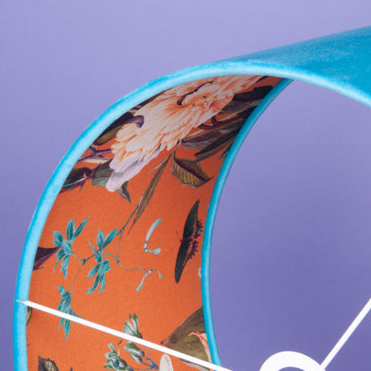 Lampenschirm Samt Türkies, Innenstoff Baumwolle Papagei Orange