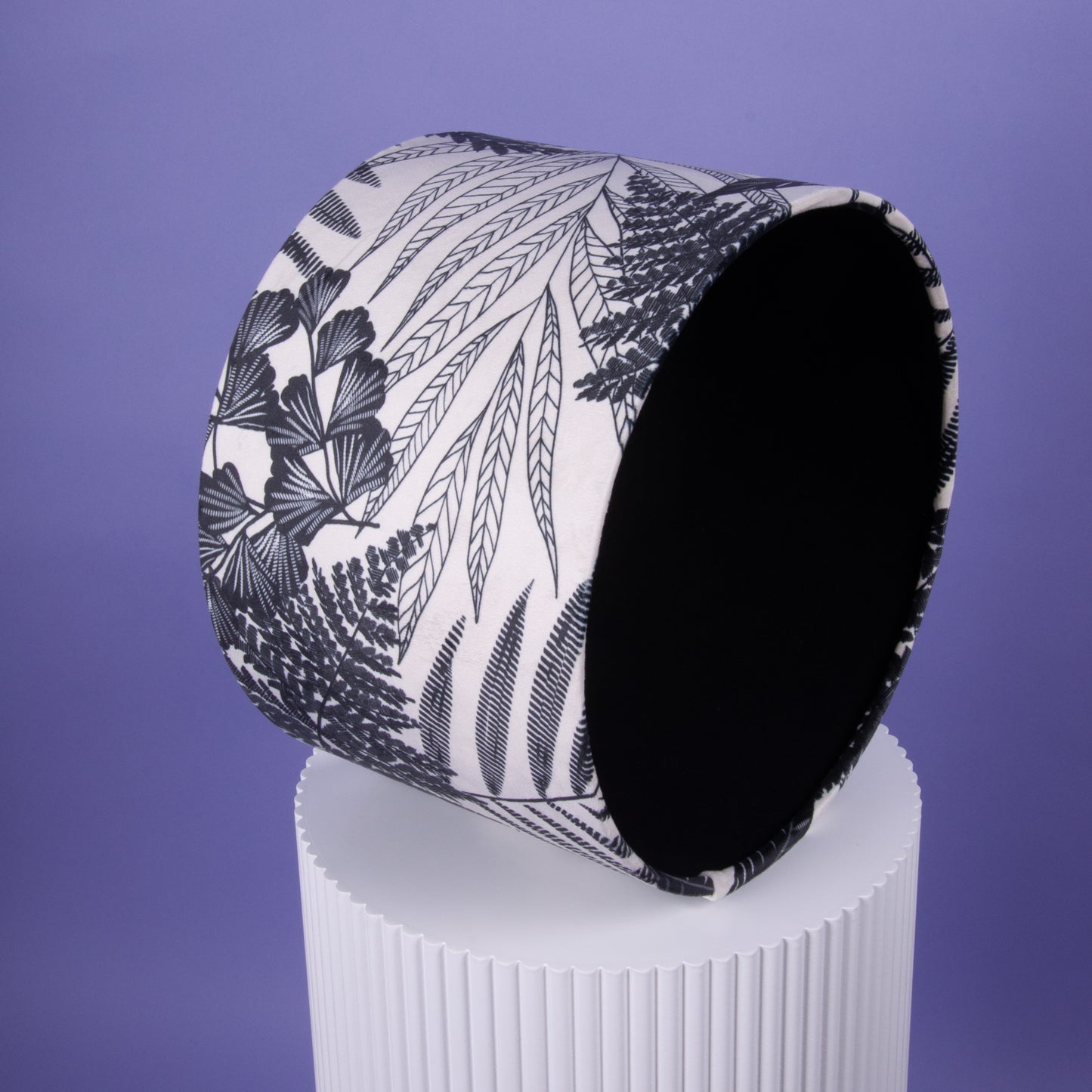 Lampenschirm Samt Schwarzweiß Floral Blätter, Innenstoff Baumwolle Schwarz