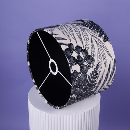 Lampenschirm Samt Schwarzweiß Floral Blätter, Innenstoff Baumwolle Schwarz