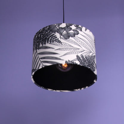 Lampenschirm Samt Schwarzweiß Floral Blätter, Innenstoff Baumwolle Schwarz